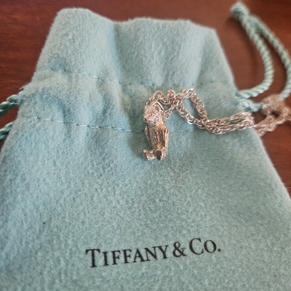 Tiffany & Co. Silver Articulated Teddy Bear 18" Necklace